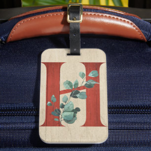 Rustic Wood & Eucalyptus Letter H  Luggage Tag