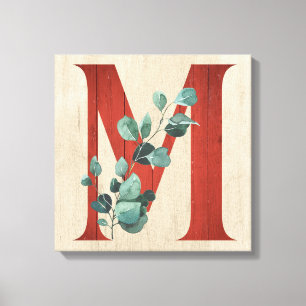Rustic Wood & Eucalyptus Letter M Canvas Print