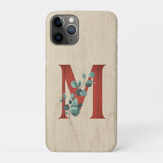 Rustic Wood & Eucalyptus Letter M  Case-Mate iPhone Case (Back)