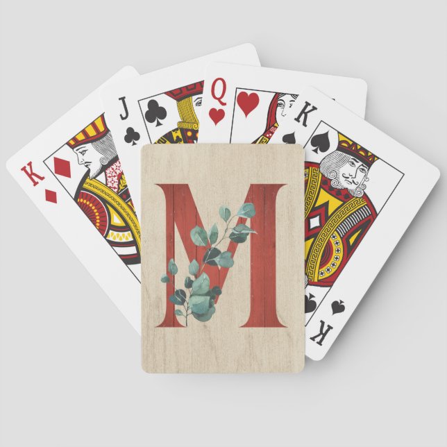 Rustic Wood & Eucalyptus Letter M   Playing Cards (Back)