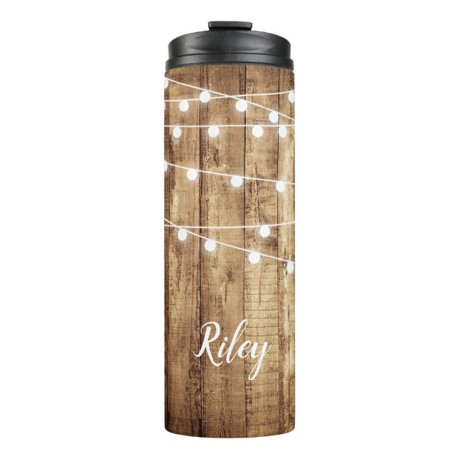 Rustic Wood Fairy Light Custom Stainless Steel Thermal Tumbler (Front)