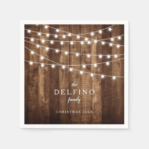 Rustic Wood Fairy Light Family Holiday Party Paper Napkin