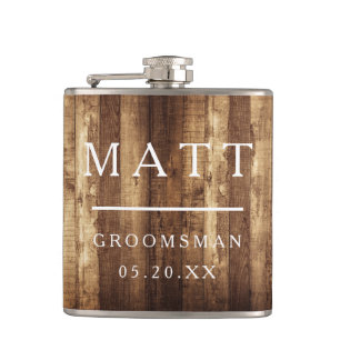 Rustic Wood & Fairy Lights Bridal Party Team Groom Hip Flask