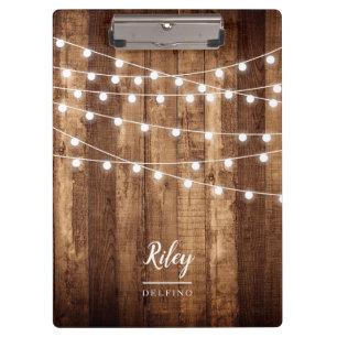 Rustic Wood Fairy Lights Personalized Pretty Clipboard