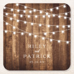 Rustic Wood & Fairy Lights Personalized Wedding Square Paper Coaster<br><div class="desc">Rustic Wood & Fairy Lights Personalized Wedding Square Paper Coasters make the perfect addition to your rustic wedding.  Featuring barn wood and mini fairy light accents,  these custom paper coasters are a must have for your rustic wedding table decor.  Personalize with names and date by clicking "Customize It"!</div>