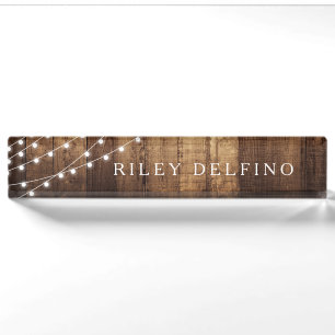 Rustic Wood Fairy Lights Teacher Name Sign Custom Nameplate