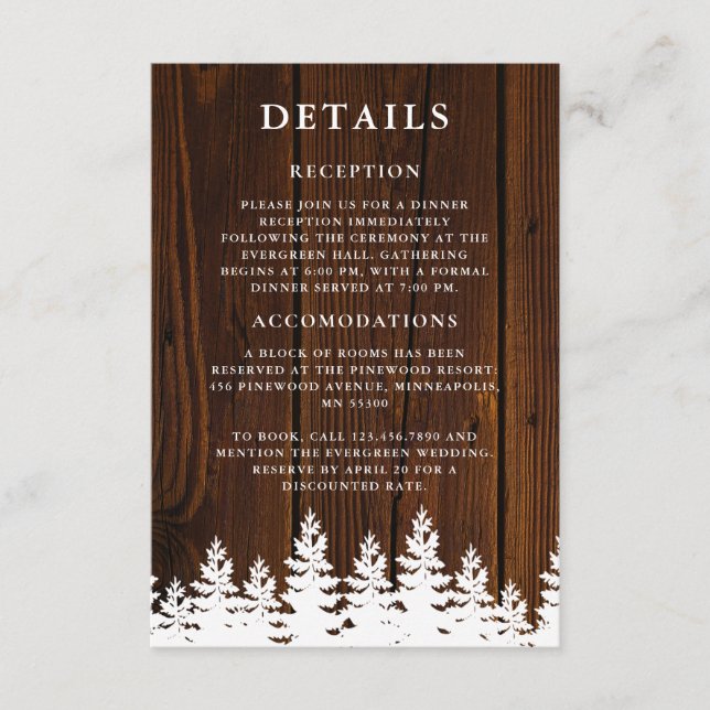 Rustic Wood Fall Autumn Winter Wedding QR Code Enclosure Card (Front)