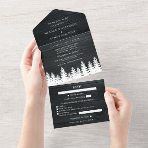 Rustic Wood Fall Autumn Winter Wedding With RSVP All In One Invitation