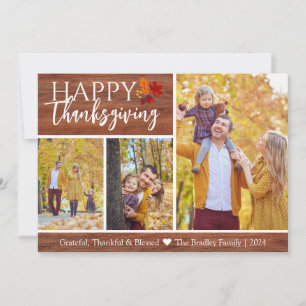 Rustic Wood Fall Happy Thanksgiving family photo Holiday Card