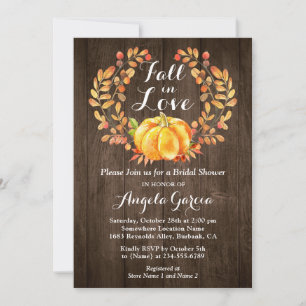 Rustic Wood Fall in Love Pumpkin Bridal Shower Invitation