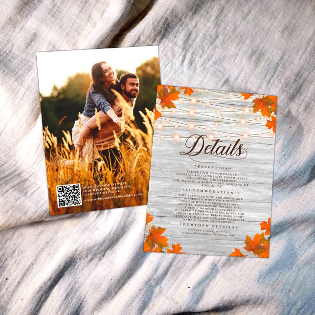 Rustic Wood Fall Leaves & Lights Wedding Details Enclosure Card (Creator Uploaded)