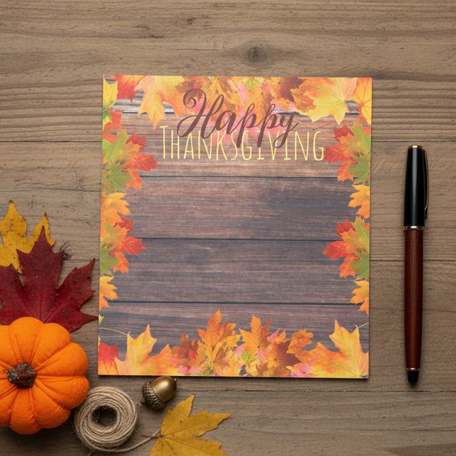 Rustic Wood Fall Leaves Thanksgiving Gratitude Notepad (Creator Uploaded)