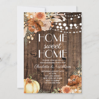 Rustic Wood Fall Pumpkin Floral Home Sweet Home Invitation