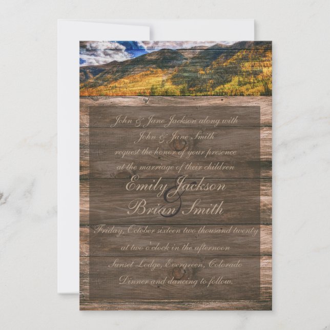 Rustic wood fall trees wedding invitations (Front)