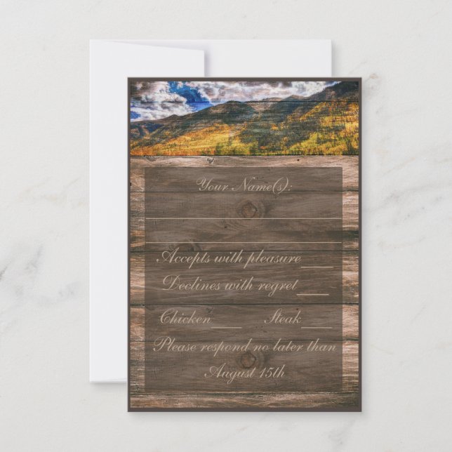 Rustic wood fall trees wedding RSVP cards (Front)