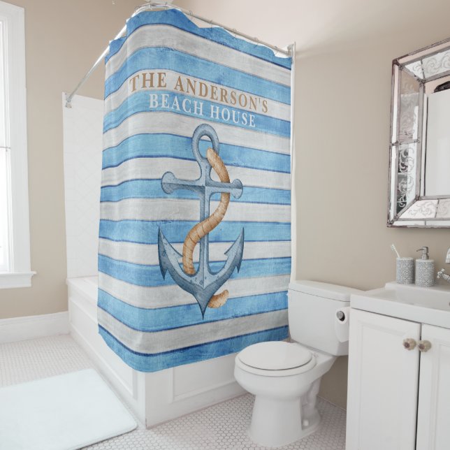 Rustic Wood Family Beach House Nautical Stripes (In Situ)