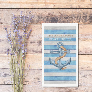Rustic Wood Family Beach House Nautical Stripes Napkin