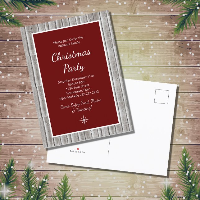 Rustic Wood Family Christmas Party  Invitation Postcard (Creator Uploaded)