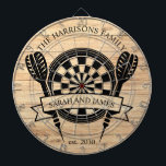 Rustic Wood Family Custom Name Wedding Dartboard<br><div class="desc">The Rustic Wood Family Custom Name Wedding Dart Board offers a charming and personalized addition to your wedding or home decor. Designed with a rustic woodgrain background, this dartboard can be customized with the couple's last name and wedding date, creating a unique keepsake for newlyweds. Ideal as a fun game...</div>
