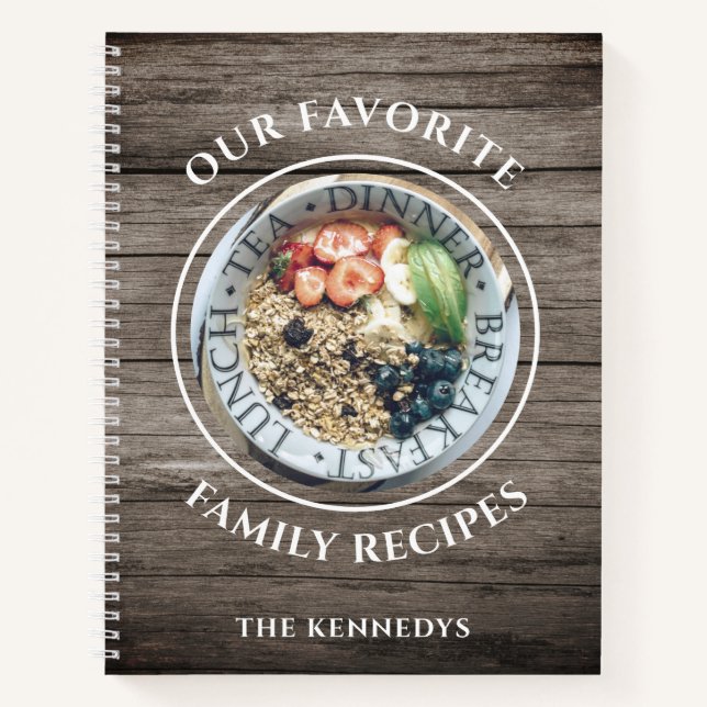 Rustic Wood Family Favourite Recipes Cookbook   Notebook (Front)