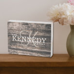 Rustic Wood Family Monogram Last Name Wooden Box Sign<br><div class="desc">Personalized wooden family signs with monogram initial letter, family name and established year.</div>