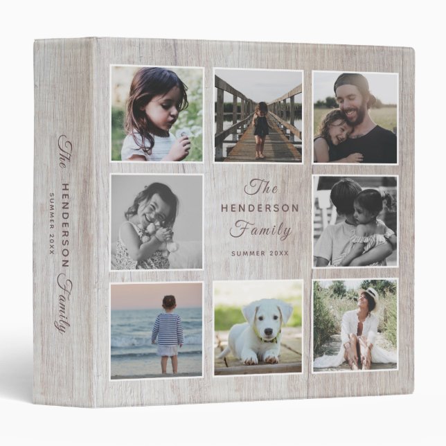 Rustic Wood Family Name Collage Instagram Keepsake Binder (Front/Spine)