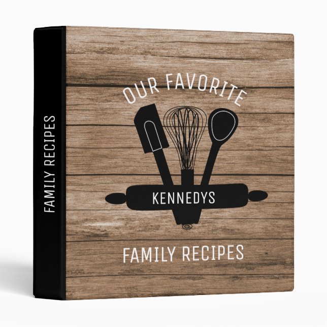 Rustic Wood Family Name Cookbook Family Recipe  Binder (Front/Spine)