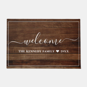 Rustic Wood Family Name Personalized  Welcome Doormat