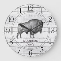 Rustic Wood Family Name Walking Bison Buffalo
