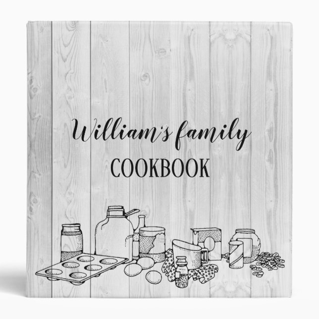Rustic Wood Family Recipe Cookbook Personalized Binder (Front)