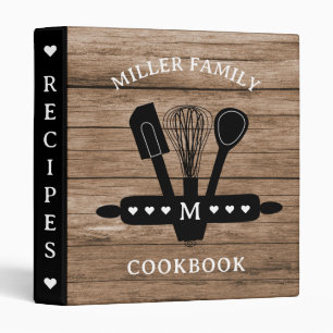 Rustic Wood Family Recipe Monogrammed Cookbook Binder