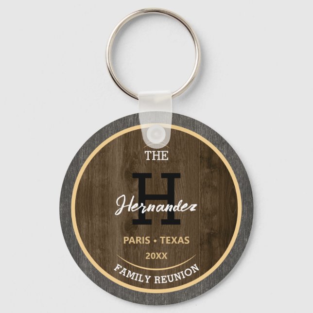 Rustic wood Family reunion Get together party Name Keychain (Front)