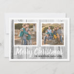 Rustic Wood Family Two Photo Christmas Collage Holiday Card<br><div class="desc">Wish your friends and family happy holidays with this simple Christmas photo card featuring two family photos. Personalize text with your name and the year.</div>