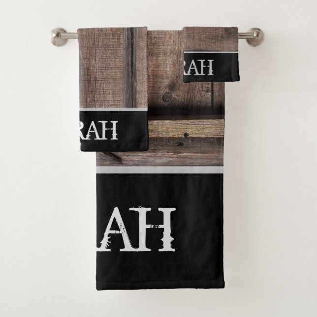 Rustic Wood Farmhouse Barn Distressed Bath Towel Set (Insitu)