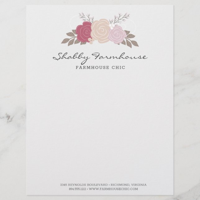 Rustic Wood Farmhouse Floral Rose Boutique  Letterhead (Front)