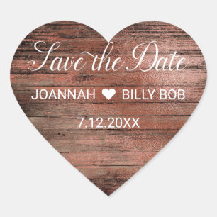 Rustic Wood Farmhouse Save the Date Monogram Heart Sticker