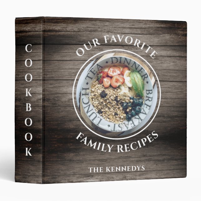 Rustic Wood Favourite Family Recipes Cookbook Binder (Front/Spine)