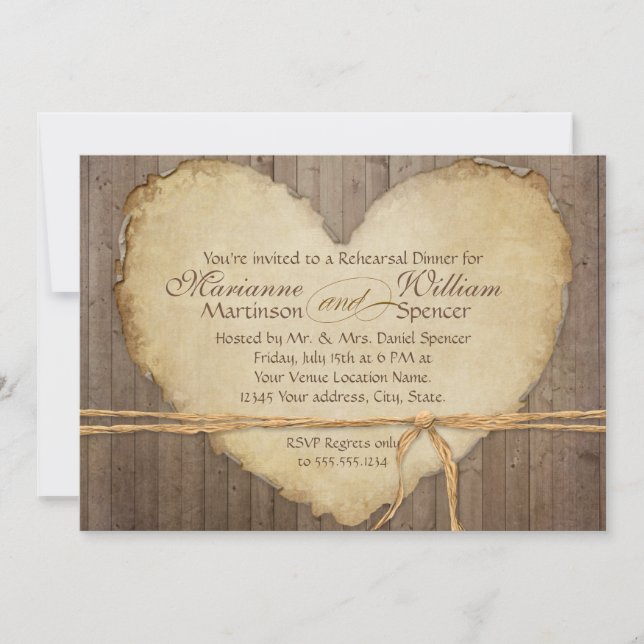 Rustic Wood Fence Boards Heart Rehearsal Dinner Invitation (Front)