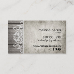 Rustic Wood Filigree   grey white Business Card