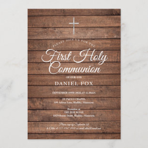 Rustic Wood First Holy Communion Invitation