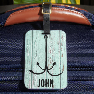 Rustic wood & fish hook, Fisherman aesthetic Luggage Tag