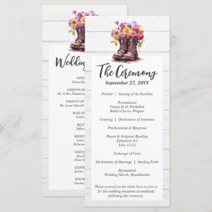 Rustic Wood & Floral Boots Country Farm Wedding Program