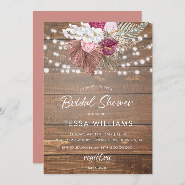 Rustic Wood Floral Bridal Shower Invitation (Front/Back)