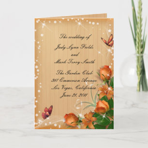 Rustic Wood Floral Butterfly Wedding Program Card