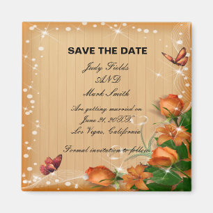 Rustic Wood Floral Butterfly Wedding Save The Date Magnet