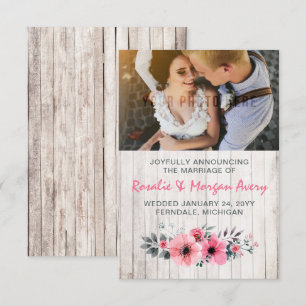 Rustic Wood Floral Country Wedding Announcement