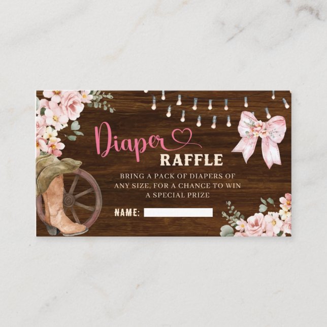 Rustic Wood Floral Diaper Raffle Card (Front)