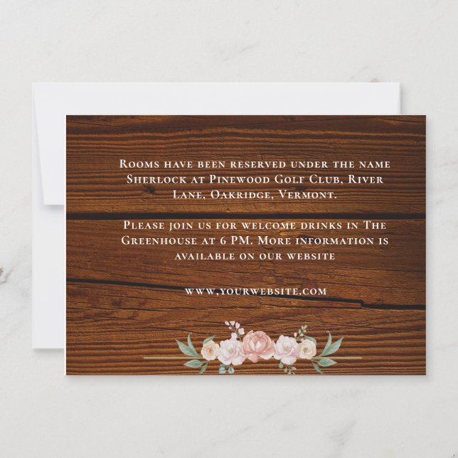 Rustic wood floral elegant white maroon wedding  card (Back)