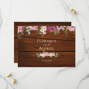 Rustic wood floral elegant white maroon wedding save the date