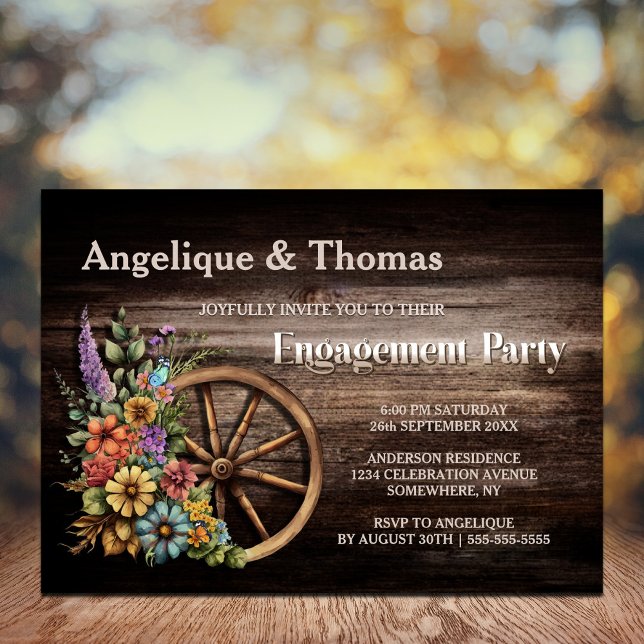 Rustic Wood Floral Engagement Party Invitation (Creator Uploaded)